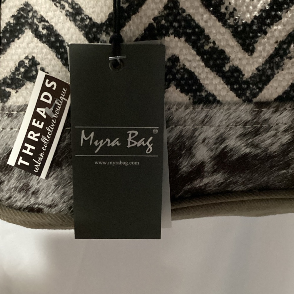 Myra‎ Chevron Patterned Tote Bag with Brown Straps - Picture 2 of 8